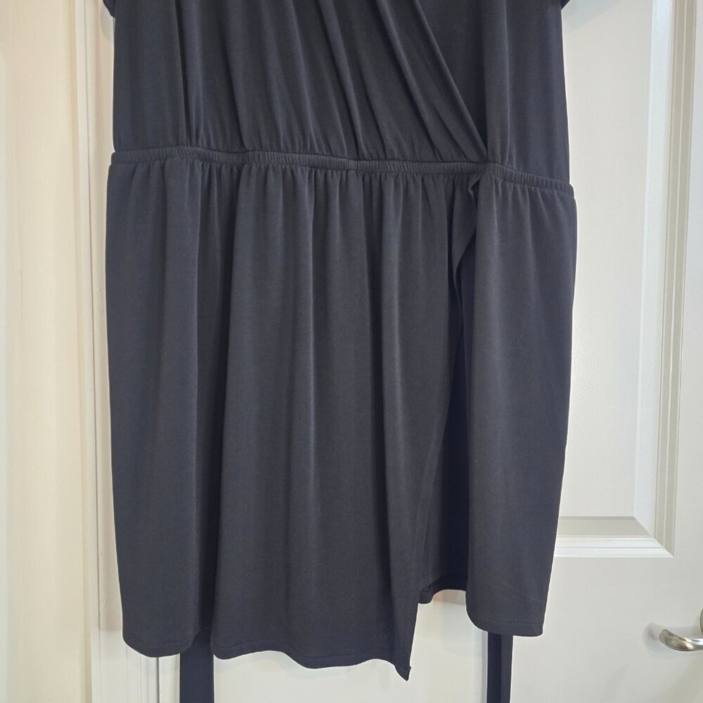 Lane Bryant Black Shorts Romper with Faux Wrap Detail and Belt - Picture 5 of 12